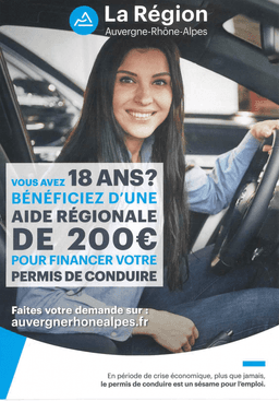 Découvrez comment bénéficier d&rsquo;une aide de 200€ pour passer votre permis de conduire en région Auvergne-Rhône-Alpes avec l&rsquo;auto-école Lepermislibre.
