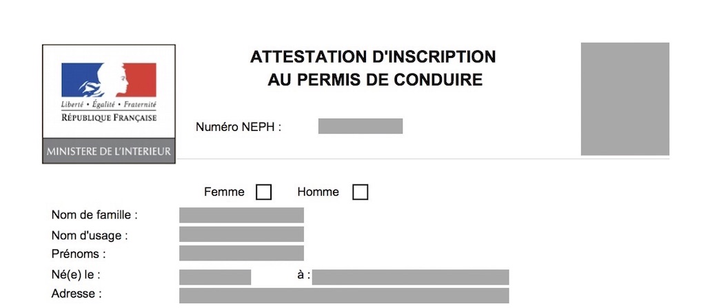 Attestation d'inscription au permis de conduite ANTS