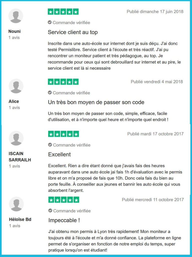Avis d’élèves sur le service client lePERMISLIBRE